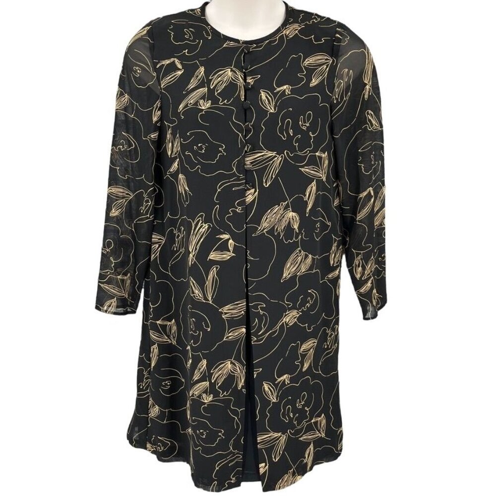 Evan-Picone Jacket Dress Size 8 Vintage Black Gold  Knee Length Classic